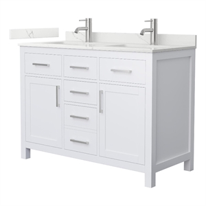 Beckett 48&quot White Double Vanity & Giotto Quartz Top (1-Hole) & Nickel Trim