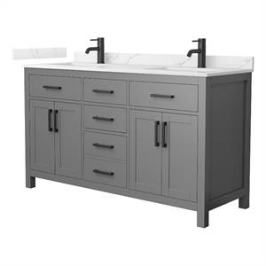 Beckett 60&quot Dark Gray Double Vanity & Giotto Quartz Top (1-Hole) & Black Trim