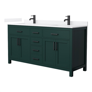 Beckett 66&quot Green Double Vanity & White Quartz Top (1-Hole) & Black Trim