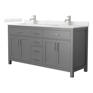 Beckett 66&quot Dark Gray Double Vanity & Giotto Quartz Top (1-Hole) & Nickel Trim