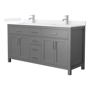 Beckett 66&quot Dark Gray Double Vanity & White Quartz Top (1-Hole) & Nickel Trim