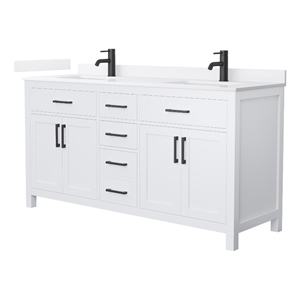 Beckett 66&quot White Double Vanity & White Quartz Top (1-Hole) & Black Trim
