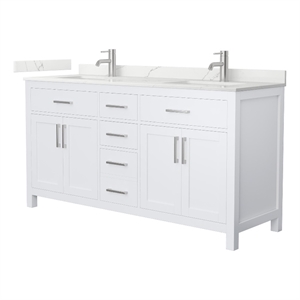 Beckett 66&quot White Double Vanity & Giotto Quartz Top (1-Hole) & Nickel Trim