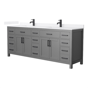 Beckett 84&quot Dark Gray Double Vanity & White Quartz Top (1-Hole) & Black Trim