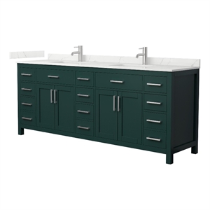 Beckett 84&quot Green Double Vanity & Giotto Quartz Top (1-Hole) & Nickel Trim