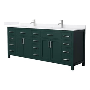 Beckett 84&quot Green Double Vanity & White Quartz Top (1-Hole) & Nickel Trim