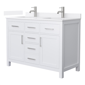 Beckett 48&quot White Double Vanity & White Quartz Top (1-Hole) & Nickel Trim