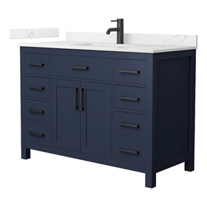 Beckett 48&quot Dark Blue Single Vanity & Giotto Quartz Top (1-Hole) & Black Trim
