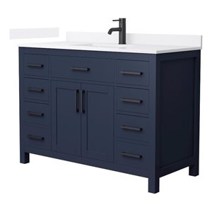 Beckett 48&quot Dark Blue Single Vanity & White Quartz Top (1-Hole) & Black Trim