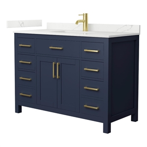 Beckett 48&quot Dark Blue Single Vanity & Giotto Quartz Top (1-Hole) & Gold Trim