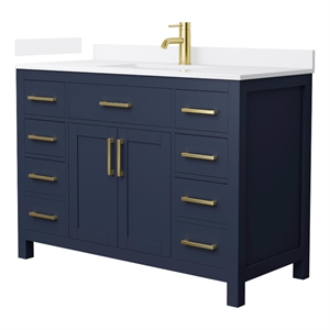 Beckett 48&quot Dark Blue Single Vanity & White Quartz Top (1-Hole) & Gold Trim