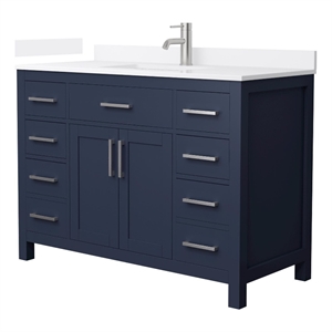 Beckett 48&quot Dark Blue Single Vanity & White Quartz Top (1-Hole) & Nickel Trim