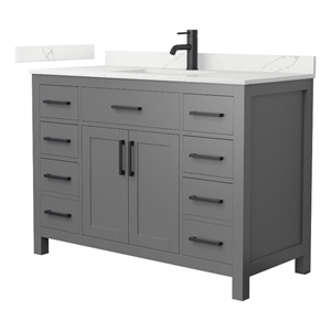 Beckett 48&quot Dark Gray Single Vanity & Giotto Quartz Top (1-Hole) & Black Trim