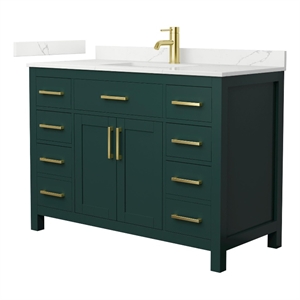 Beckett 48&quot Green Single Vanity & Giotto Quartz Top (1-Hole) & Gold Trim