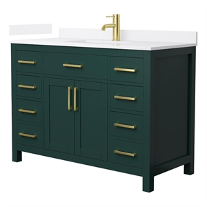 Beckett 48&quot Green Single Vanity & White Quartz Top (1-Hole) & Gold Trim