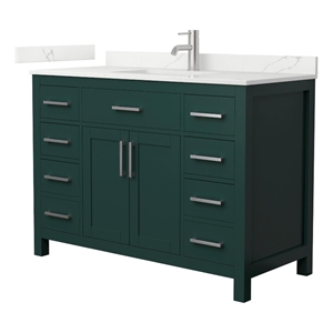 Beckett 48&quot Green Single Vanity & Giotto Quartz Top (1-Hole) & Nickel Trim