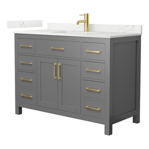 Beckett 48&quot Dark Gray Single Vanity & Giotto Quartz Top (1-Hole) & Gold Trim
