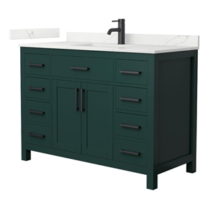 Beckett 48&quot Green Single Vanity & Giotto Quartz Top (1-Hole) & Black Trim