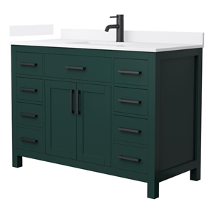 Beckett 48&quot Green Single Vanity & White Quartz Top (1-Hole) & Black Trim