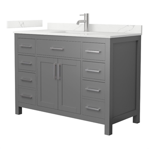 Beckett 48&quot Dark Gray Single Vanity & Giotto Quartz Top (1-Hole) & Nickel Trim