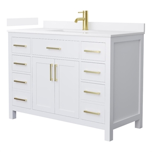 Beckett 48&quot White Single Vanity & White Quartz Top (1-Hole) & Gold Trim