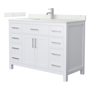 Beckett 48&quot White Single Vanity & Giotto Quartz Top (1-Hole) & Nickel Trim