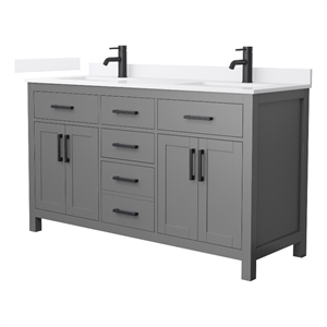 Beckett 60&quot Dark Gray Double Vanity & White Quartz Top (1-Hole) & Black Trim