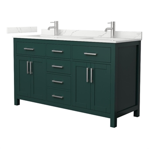 Beckett 60&quot Green Double Vanity & Giotto Quartz Top (1-Hole) & Nickel Trim