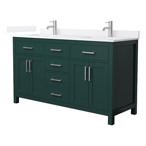 Beckett 60&quot Green Double Vanity & White Quartz Top (1-Hole) & Nickel Trim