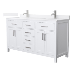 Beckett 60&quot White Double Vanity & White Quartz Top (1-Hole) & Nickel Trim