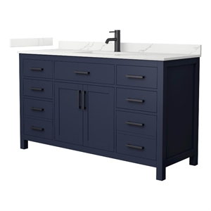 Beckett 60&quot Dark Blue Single Vanity & Giotto Quartz Top (1-Hole) & Black Trim
