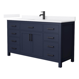 Beckett 60&quot Dark Blue Single Vanity & White Quartz Top (1-Hole) & Black Trim
