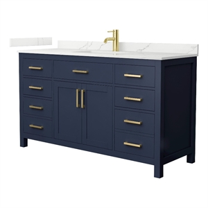 Beckett 60&quot Dark Blue Single Vanity & Giotto Quartz Top (1-Hole) & Gold Trim