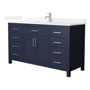 Beckett 60&quot Dark Blue Single Vanity & White Quartz Top (1-Hole) & Nickel Trim