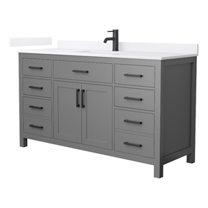 Beckett 60&quot Dark Gray Single Vanity & White Quartz Top (1-Hole) & Black Trim