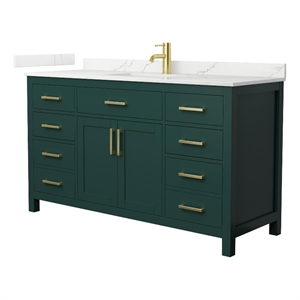 Beckett 60&quot Green Single Vanity & Giotto Quartz Top (1-Hole) & Gold Trim