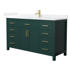 Beckett 60&quot Green Single Vanity & White Quartz Top (1-Hole) & Gold Trim