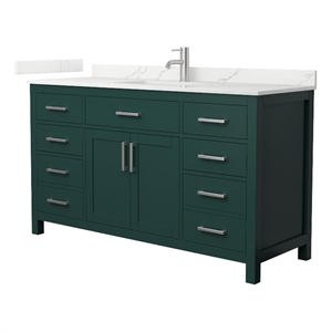 Beckett 60&quot Green Single Vanity & Giotto Quartz Top (1-Hole) & Nickel Trim