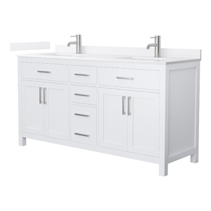 Beckett 66&quot White Double Vanity & White Quartz Top (1-Hole) & Nickel Trim