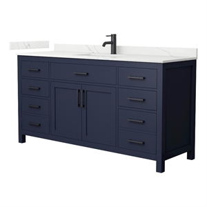 Beckett 66&quot Dark Blue Single Vanity & Giotto Quartz Top (1-Hole) & Black Trim