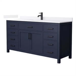 Beckett 66&quot Dark Blue Single Vanity & White Quartz Top (1-Hole) & Black Trim