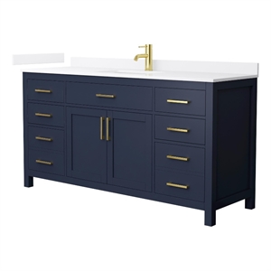Beckett 66&quot Dark Blue Single Vanity & White Quartz Top (1-Hole) & Gold Trim