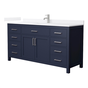 Beckett 66&quot Dark Blue Single Vanity & White Quartz Top (1-Hole) & Nickel Trim