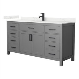 Beckett 66&quot Dark Gray Single Vanity & Giotto Quartz Top (1-Hole) & Black Trim
