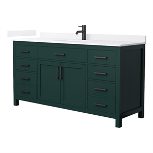 Beckett 66&quot Green Single Vanity & White Quartz Top (1-Hole) & Black Trim