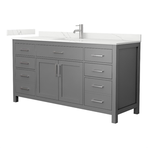 Beckett 66&quot Dark Gray Single Vanity & Giotto Quartz Top (1-Hole) & Nickel Trim