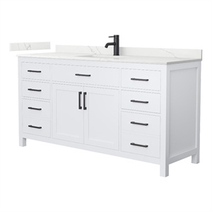 Beckett 66&quot White Single Vanity & Giotto Quartz Top (1-Hole) & Black Trim