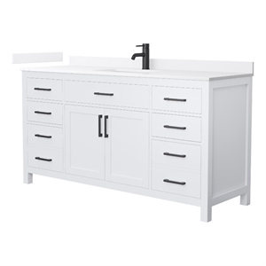 Beckett 66&quot White Single Vanity & White Quartz Top (1-Hole) & Black Trim
