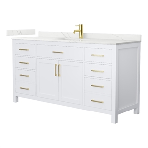 Beckett 66&quot White Single Vanity & Giotto Quartz Top (1-Hole) & Gold Trim