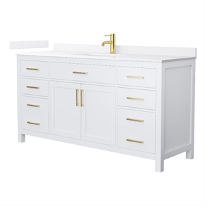 Beckett 66&quot White Single Vanity & White Quartz Top (1-Hole) & Gold Trim